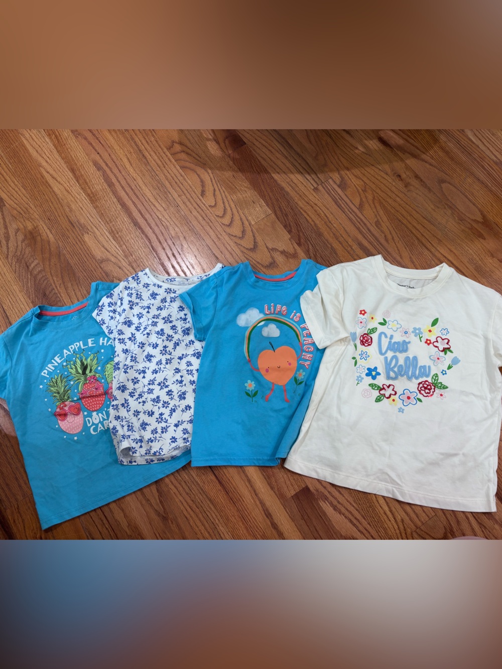 Kids Short Sleeve Graphic Tees - Blue & White Floral Mix Bundle Sz 7-8